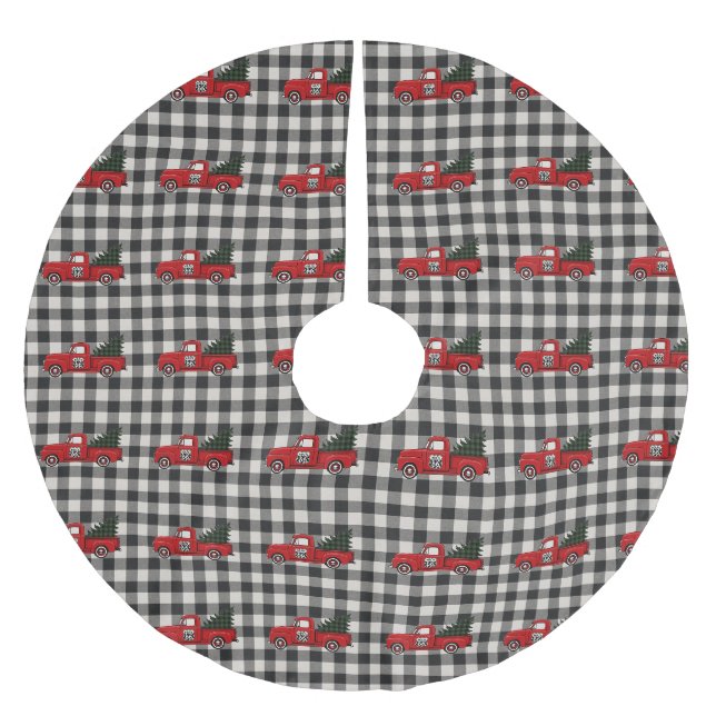 Red Truck Buffalo Plaid Tree Tradition Brushed Polyester Tree Skirt (Front)
