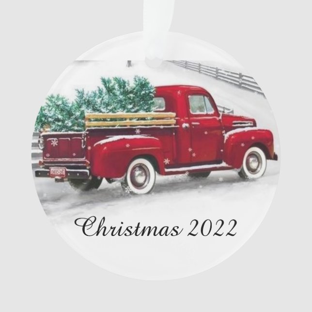 Red truck Christmas Acrylic Ornament (Front)