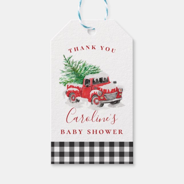 Red Truck Christmas Baby Shower Favour Tag (Front)