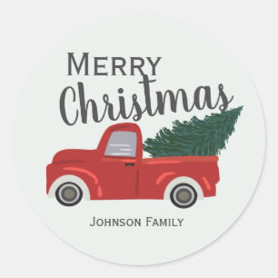 Red truck Christmas Classic Round Sticker