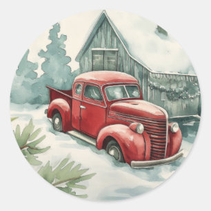 Red Truck Christmas Classic Round Sticker