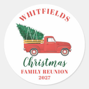 Red Truck Christmas Family Reunion Custom Classic Round Sticker