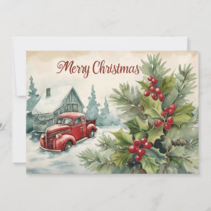 Red Truck Christmas Flat Holiday Card