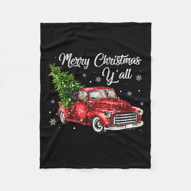 Red Truck Christmas Funny Merry Christmas Yall Wom Fleece Blanket (Front)