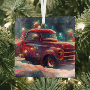 Red Truck Christmas Glass Tree Decoration