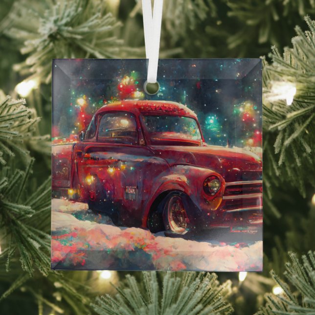 Red Truck Christmas Glass Tree Decoration (Insitu)
