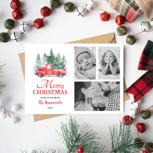 Red Truck Christmas Holiday 3 Photo Card