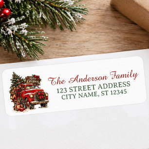 Red Truck Christmas Holiday Return Address Label