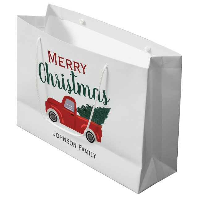 Red truck Christmas Large Gift Bag (Front Angled)