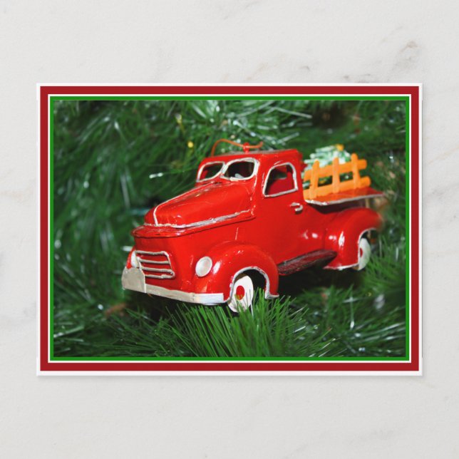 Red Truck Christmas  Ornament (4) Holiday Postcard (Front)