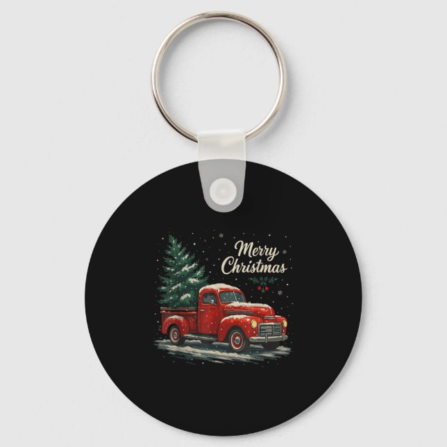 Red Truck Christmas Pajamas Shirt, Xmas Family Mat Key Ring (Front)