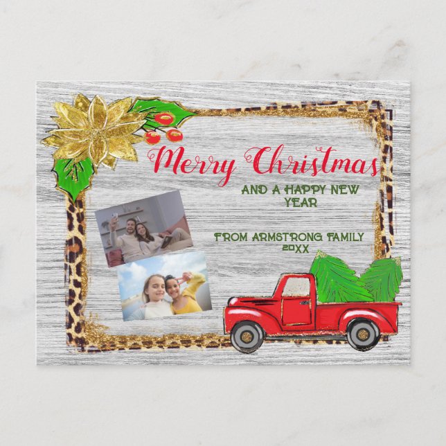 Red Truck Christmas | Personalised Family Photo Holiday Postcard (Front)
