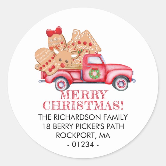 Red Truck Christmas Return Address Label (Front)