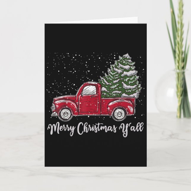 Red Truck Christmas Shirt - Merry Christmas Yall  Card (Front)