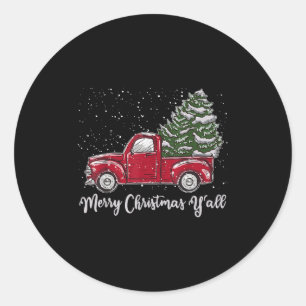 Red Truck Christmas Shirt - Merry Christmas Yall  Classic Round Sticker