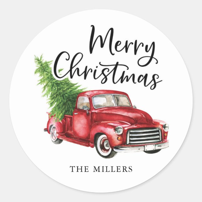 Red Truck Christmas Sticker (Front)