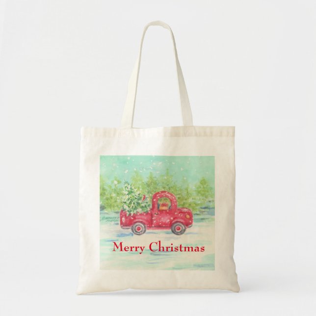 Red Truck Christmas Tote Bag (Front)