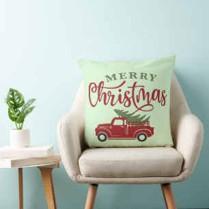 Red Truck Christmas Tree, Festive Christmas Pillow