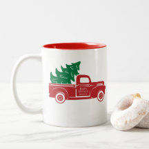 Red Truck Christmas Tree Mug Two-Tone