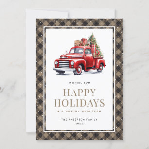 Red Truck Christmas Tree Plaid Happy Holidays Card