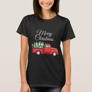 Red Truck Christmas Tree Vintage Wagon Merry Xmas T-Shirt