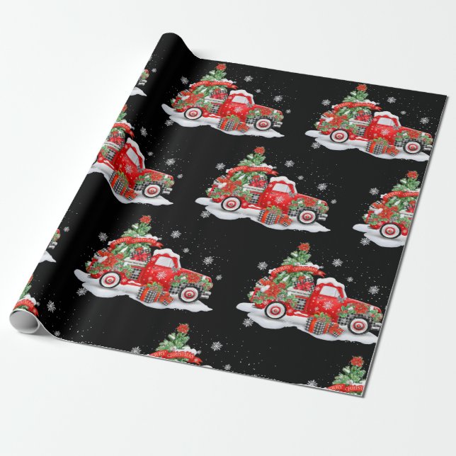Red Truck Christmas Wrapping Paper (Unrolled)
