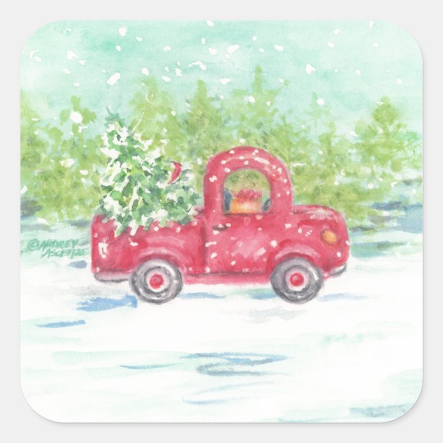 Red Truck Country Christmas Stickers (Front)