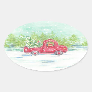 Red Truck Country Christmas Stickers