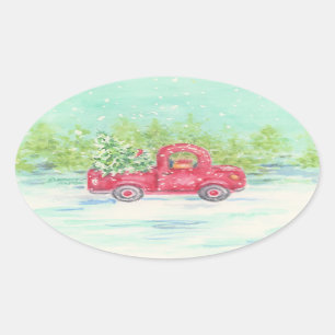 Red Truck Country Christmas Stickers