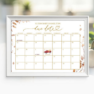 Red Truck Fall Baby Shower Due Date Calendar Poster