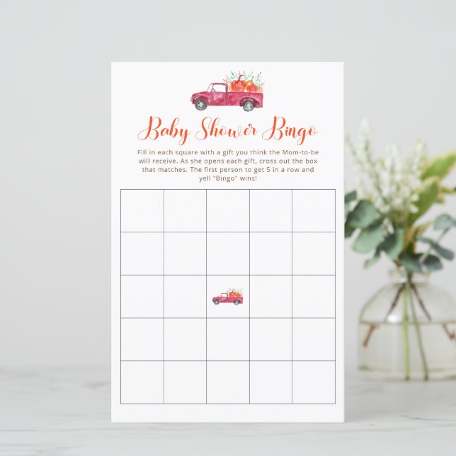 Red Truck Fall Little Pumpkin Baby Shower Bingo  (Standing Front)