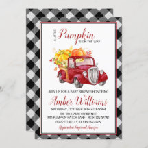 Red Truck Fall Pumpkin Baby Shower Invitation