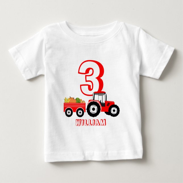 Red Truck Farm Produce Birthday Boy Baby T-Shirt (Front)
