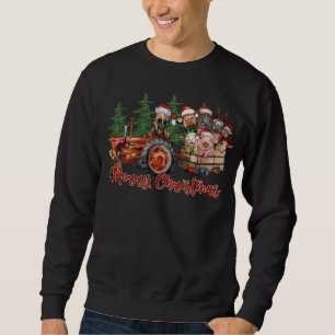 Red Truck Farm Tractor Farm Animals Cow Pig Merry Sweatshirt