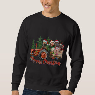 Red Truck Farm Tractor Farm Animals Cow Pig Merry Sweatshirt