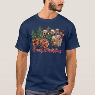 Red Truck Farm Tractor Farm Animals Cow Pig Merry T-Shirt