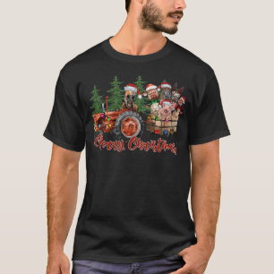 Red Truck Farm Tractor Farm Animals Cow Pig Merry T-Shirt