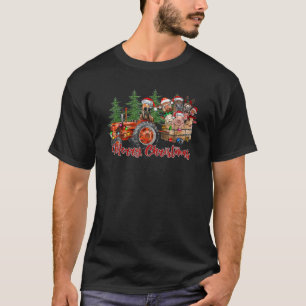 Red Truck Farm Tractor Farm Animals Cow Pig Merry T-Shirt