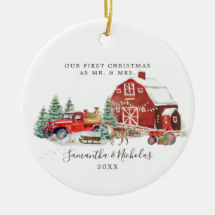 Red Truck First Christmas as Mr. & Mrs. Ceramic Ornament