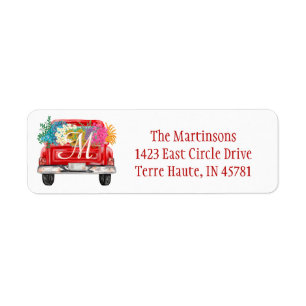 Red Truck Flowers Custom Monogram Return Address   Label