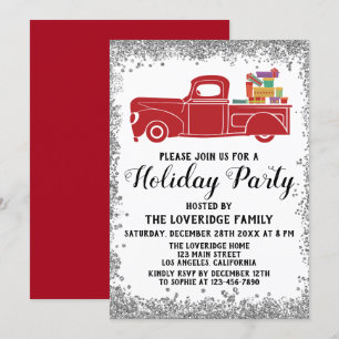 Red Truck Gifts Christmas Holiday Party Silver Invitation
