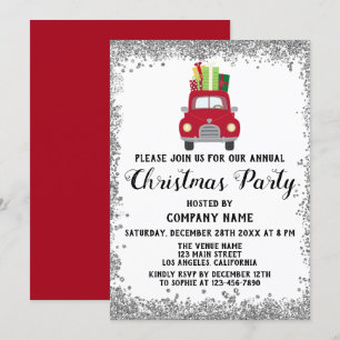 Red Truck Gifts Company Christmas Party Silver Invitation