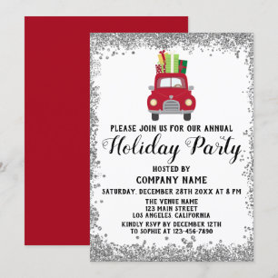 Red Truck Gifts Xmas Company Holiday Party Silver Invitation