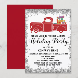 Red Truck Gifts Xmas Company Holiday Party Silver Invitation
