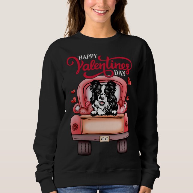 Red Truck Happy Valentines Day Border Collie dog h Sweatshirt (Front)