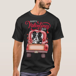 Red Truck Happy Valentines Day Border Collie dog h T-Shirt
