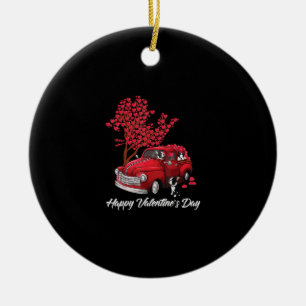 Red Truck Happy Valentines Day Boston Terrier Dog Ceramic Ornament