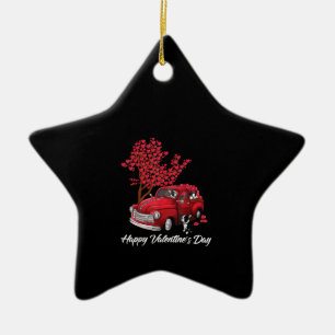 Red Truck Happy Valentines Day Boston Terrier Dog Ceramic Ornament