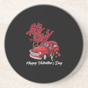 Red Truck Happy Valentines Day Boston Terrier Dog Coaster