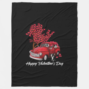 Red Truck Happy Valentines Day Boston Terrier Dog Fleece Blanket